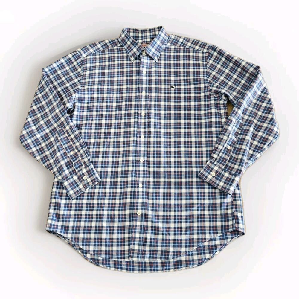 Vineyard Vines Flannel Whale Shirt Men’s Medium Red/blue Plaid Logo